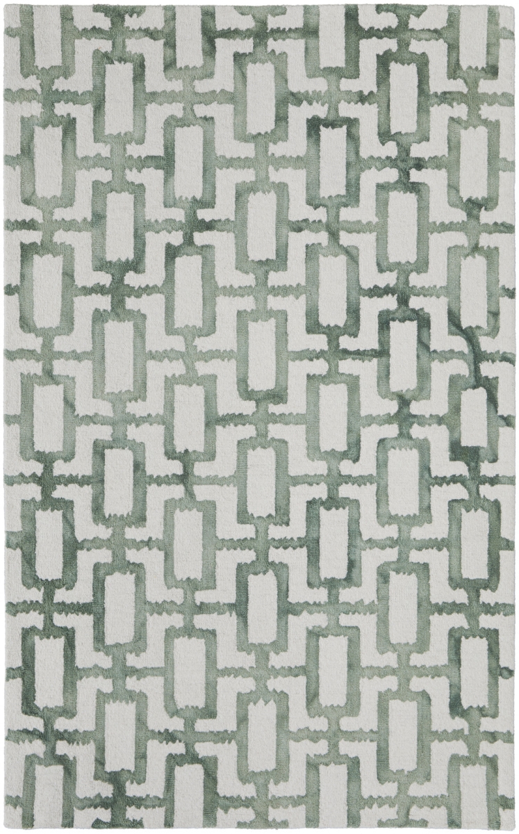 2 x 3 ft. Ivory & Green Wool Geometric Hand Tufted Handmade Rectangle Area Rug