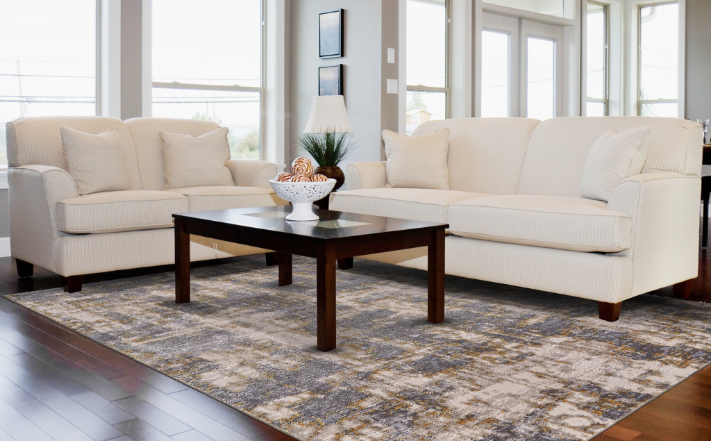 511783 12 x 15 ft. Gray & Gold Abstract Rectangle Area Rug