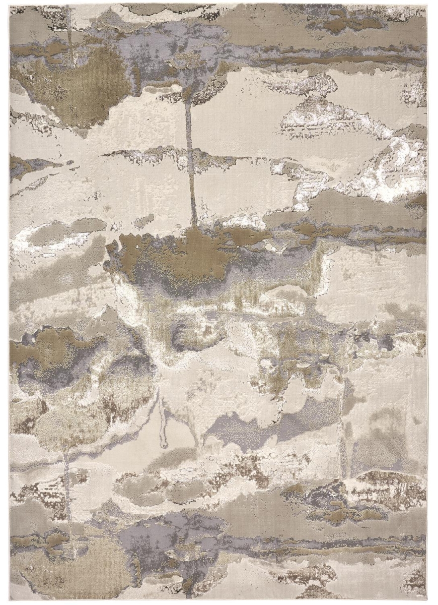 512974 12 x 15 ft. Gray Ivory & Gold Abstract Stain Resistant Rectangle Area Rug