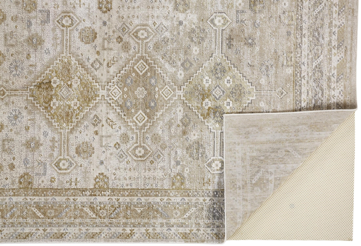 512980 7 x 10 ft. Gold & Ivory Floral Stain Resistant Rectangle Area Rug