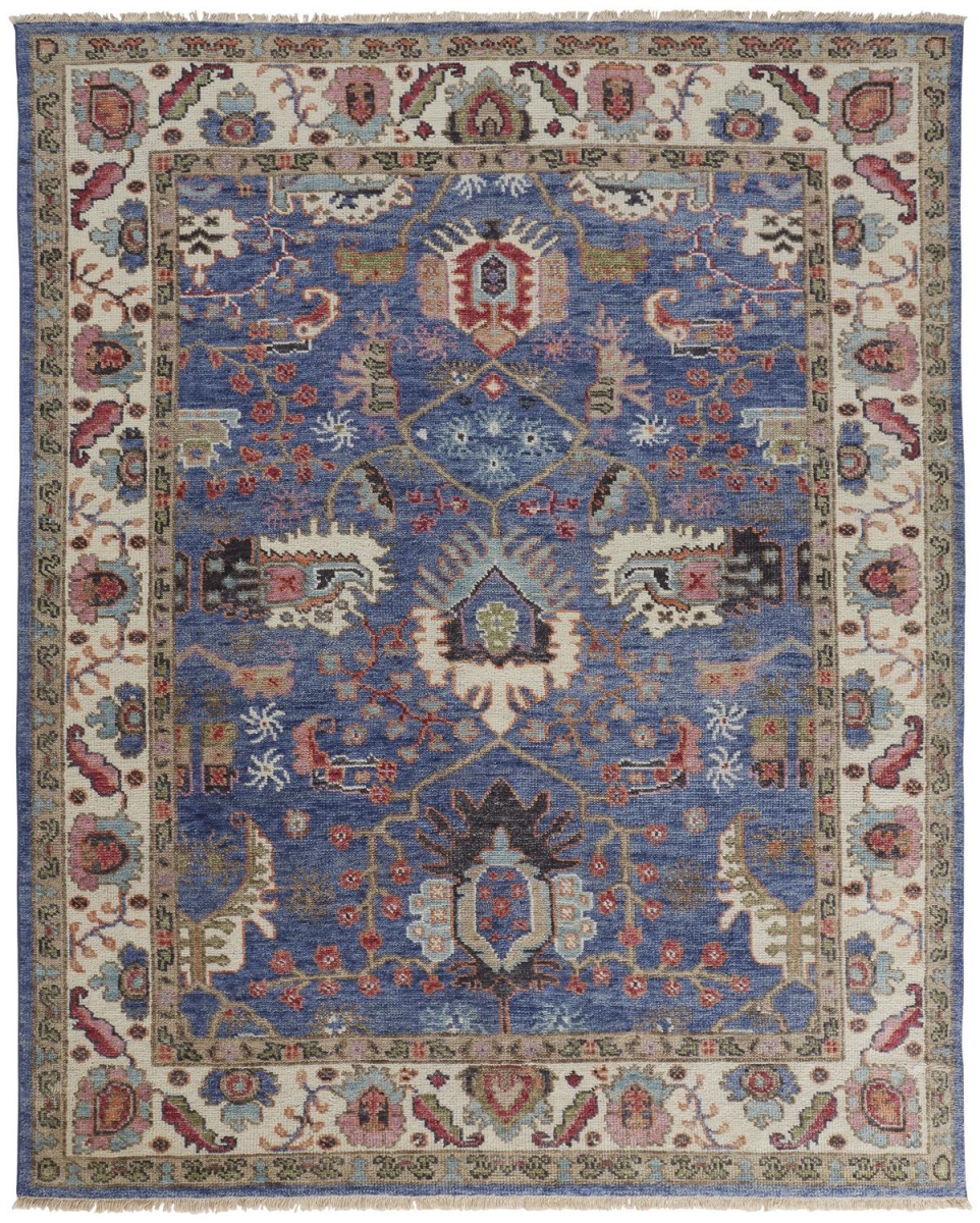 8 x 10 ft. Blue & Red Wool Floral Hand Knotted Stain Resistant Rectangle Area Rug - Blue and Red - 8 x 10 ft.