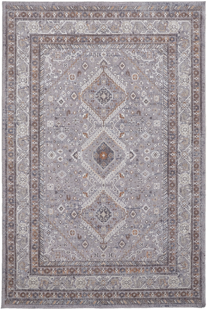 10 x 13 ft. Gray Orange & Ivory Floral Power Loom Stain Resistant Rectangle Area Rug - Gray Orange and Ivory - 10 x 13 ft.