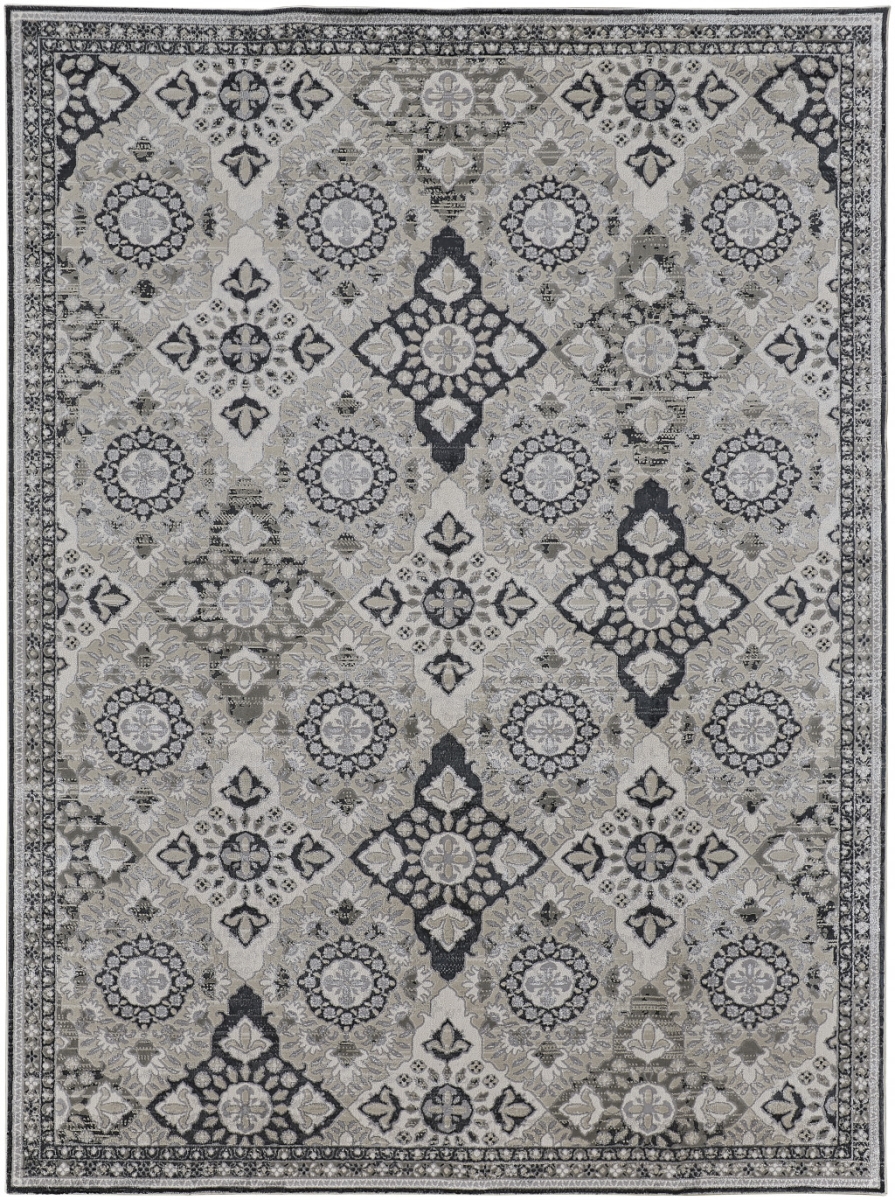 514315 12 x 15 ft. Gray & Black Floral Power Loom Rectangle Area Rug