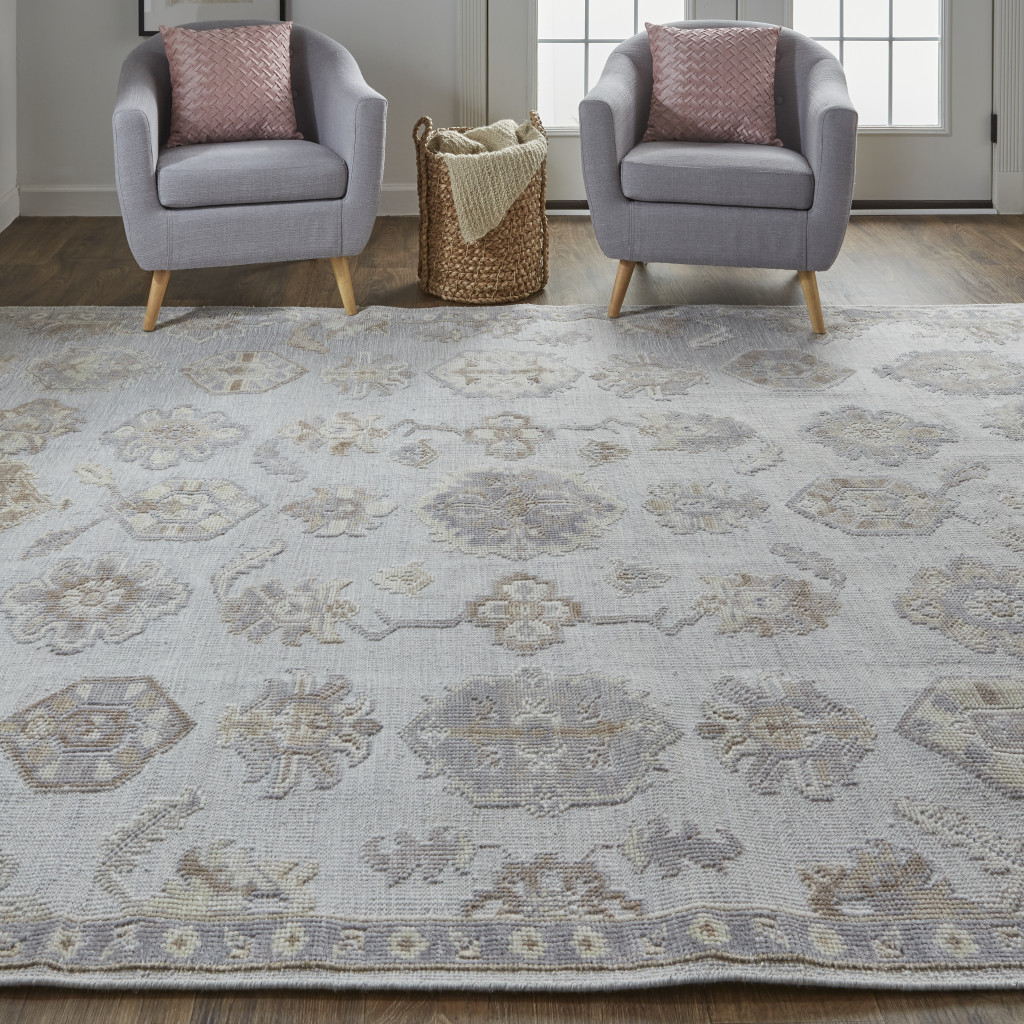 514986 8 x 10 ft. Ivory Silver & Tan Floral Hand Knotted Stain Resistant Rectangle Area Rug