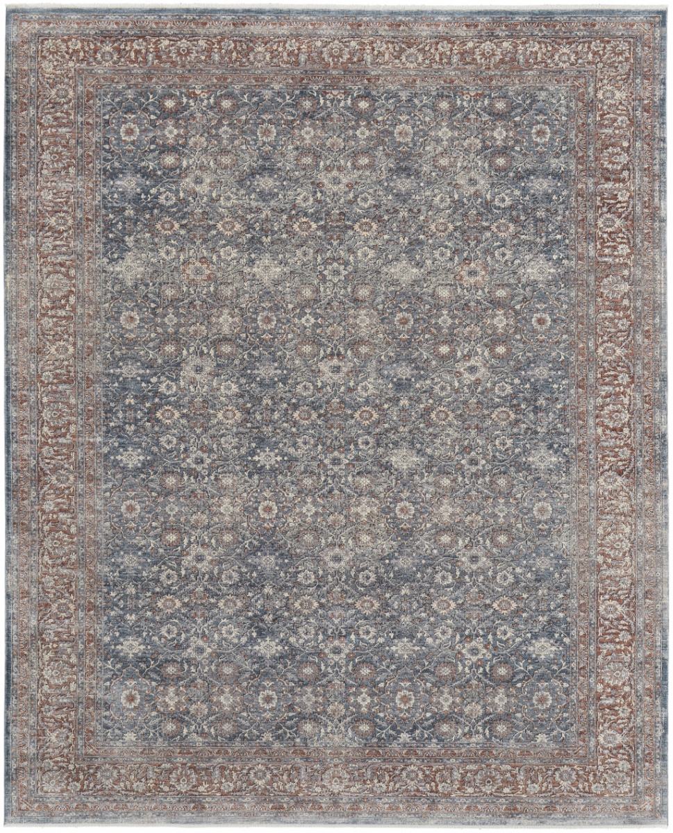 4 x 6 ft. Blue & Red Floral Power Loom Stain Resistant Rectangle Area Rug - Blue and Beige - 0.25in. H x 48in. W x 63in. D