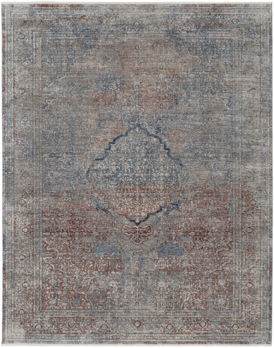 4 x 6 ft. Blue Red & Gray Floral Power Loom Stain Resistant Rectangle Area Rug - Blue and Gray - 4 x 6 ft.