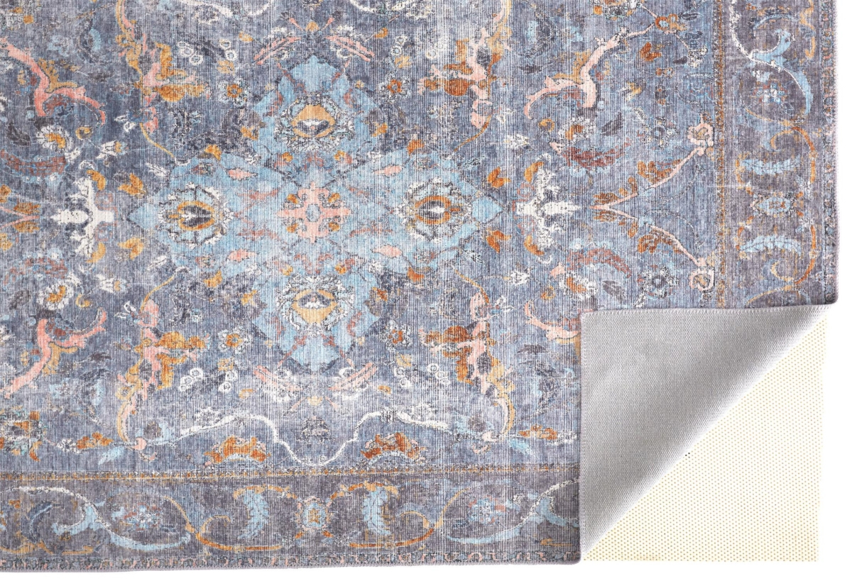 Blue Gray & Orange Floral Rectangle Area Rug
