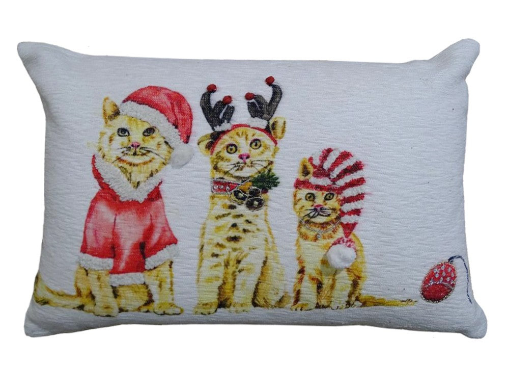 482275 14 x 20 in. Cat Zippered Cotton Blend Christmas Throw Pillow - White & Red