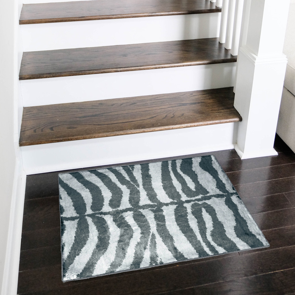 Picture of HomeRoots 491625 2 x 3 ft. Grey Zebra Print Shag Handmade Non Skid Rectangle Area Rug
