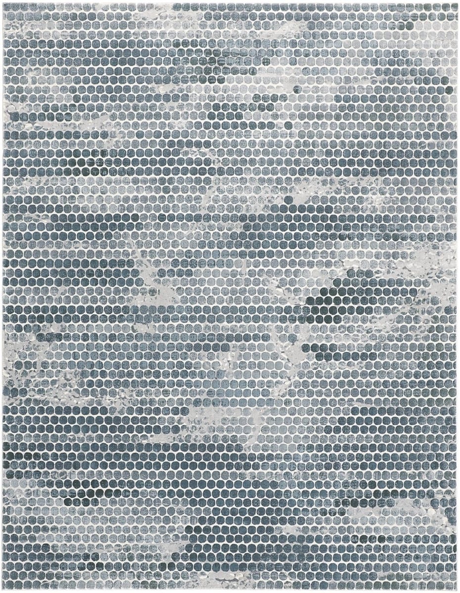 5 x 8 ft. Blue & Gray Polka Dots Distressed Stain Resistant Rectangle Area Rug - Blue and Gray - 5 x 8 ft.