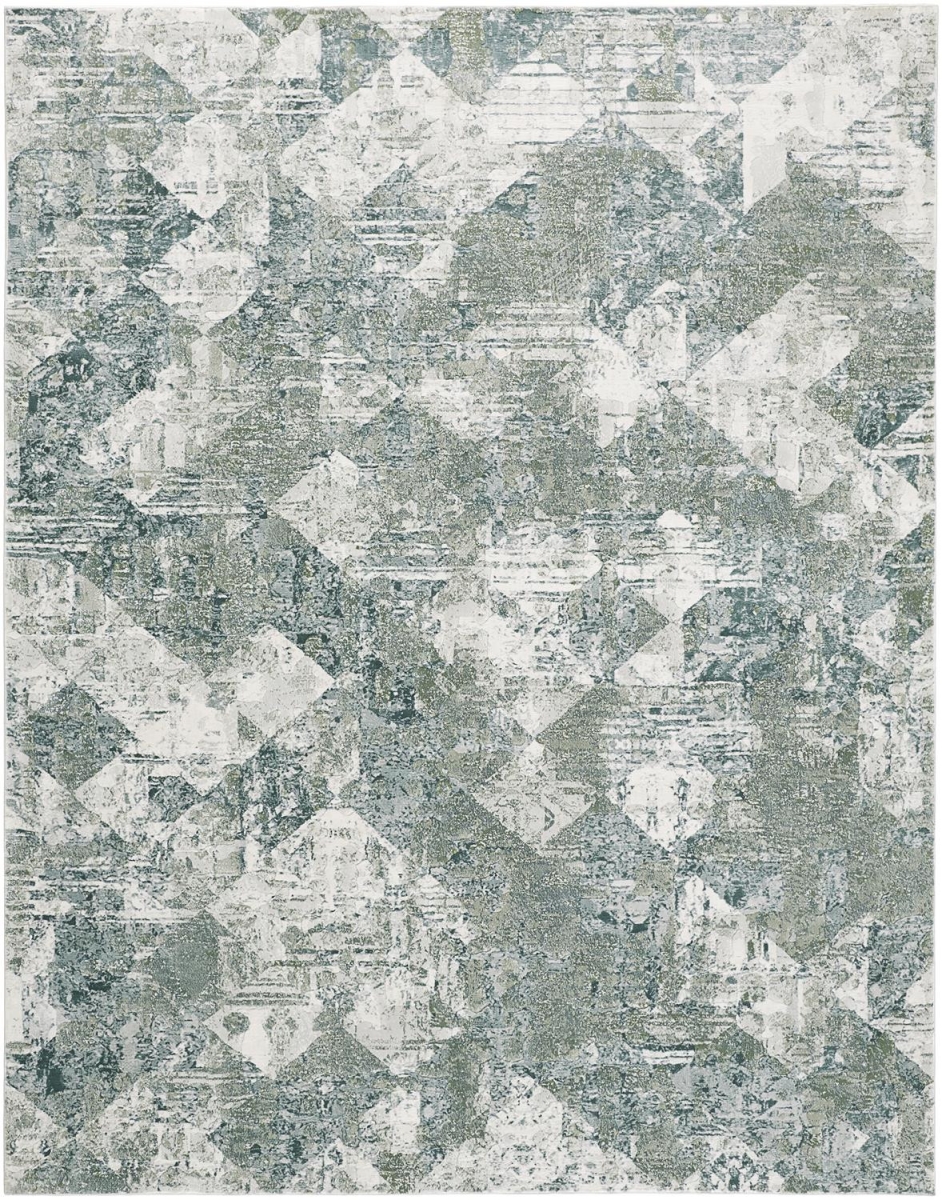 512901 5 x 8 ft. Green & Ivory Patchwork Distressed Stain Resistant Rectangle Area Rug