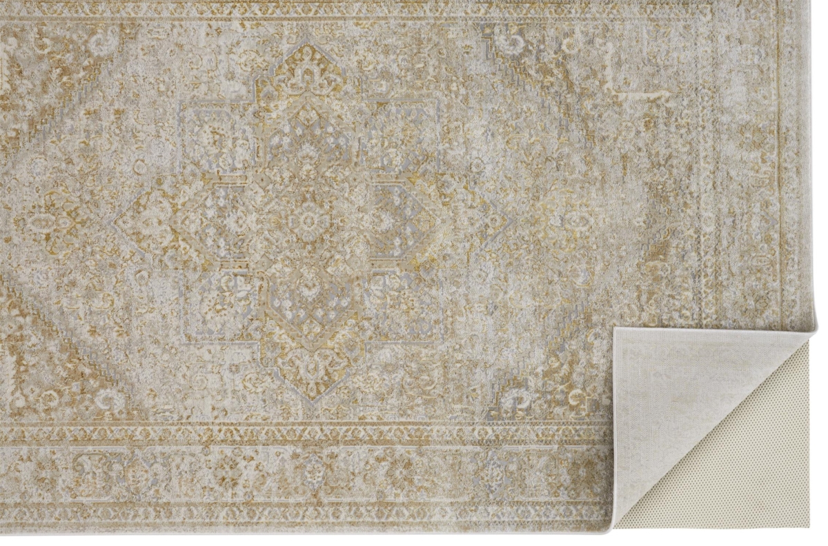 512939 5 x 8 ft. Ivory & Gold Floral Stain Resistant Rectangle Area Rug