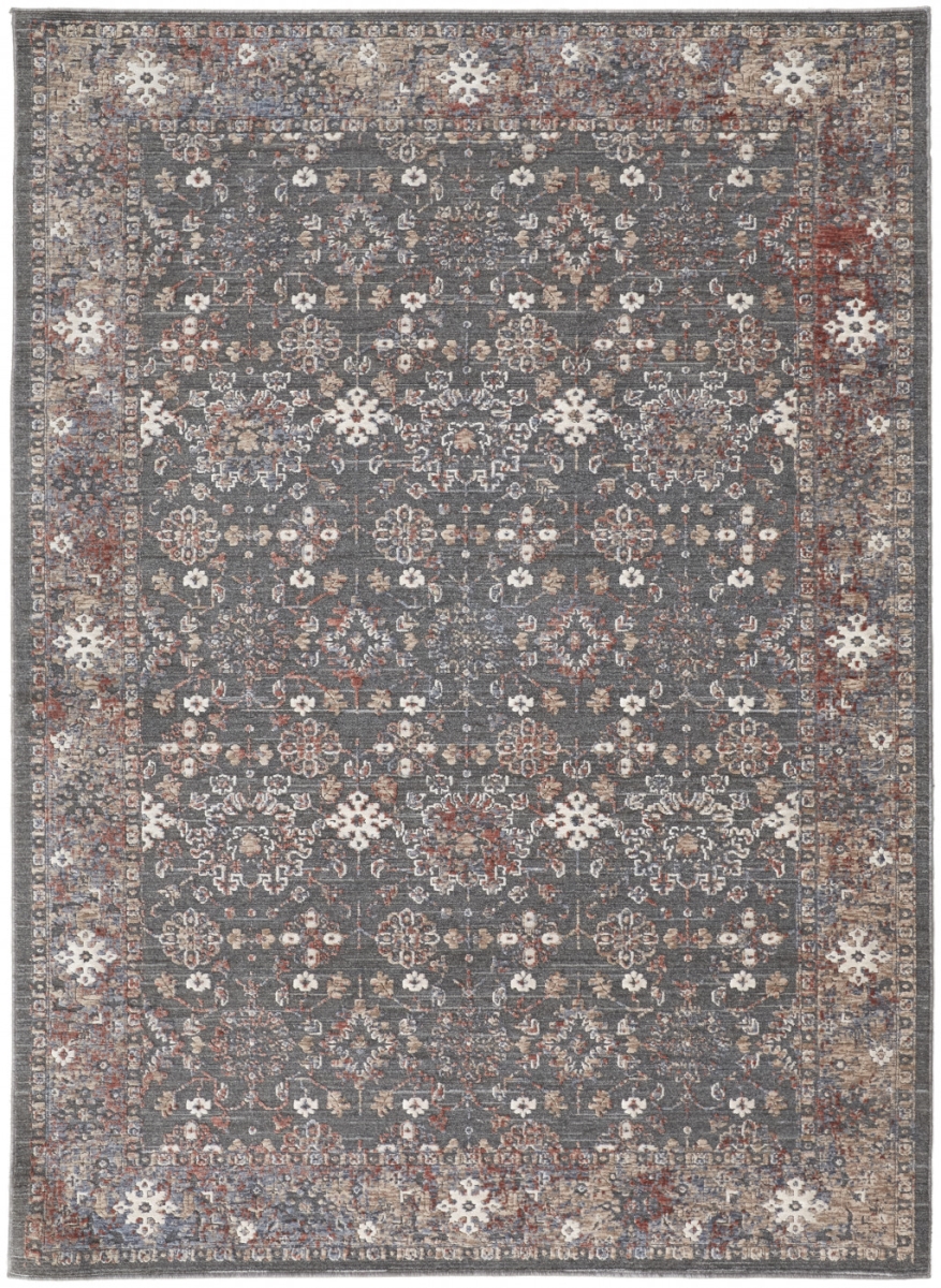 514888 8 x 10 ft. Gray Pink & Red Floral Power Loom Rectangle Area Rug -  HomeRoots
