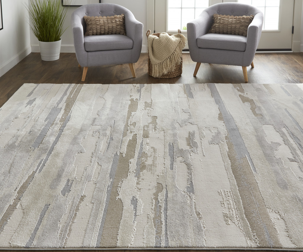 5 x 8 ft. Ivory Tan & Brown Abstract Power Loom Distressed Stain Resistant Rectangle Area Rug - Ivory Tan and Brown - 5 x 8 ft.