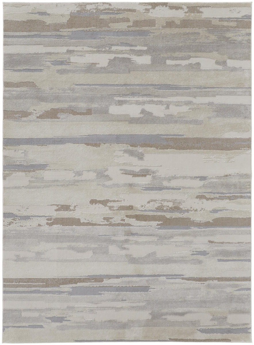 8 x 10 ft. Ivory Tan & Brown Abstract Power Loom Distressed Stain Resistant Rectangle Area Rug