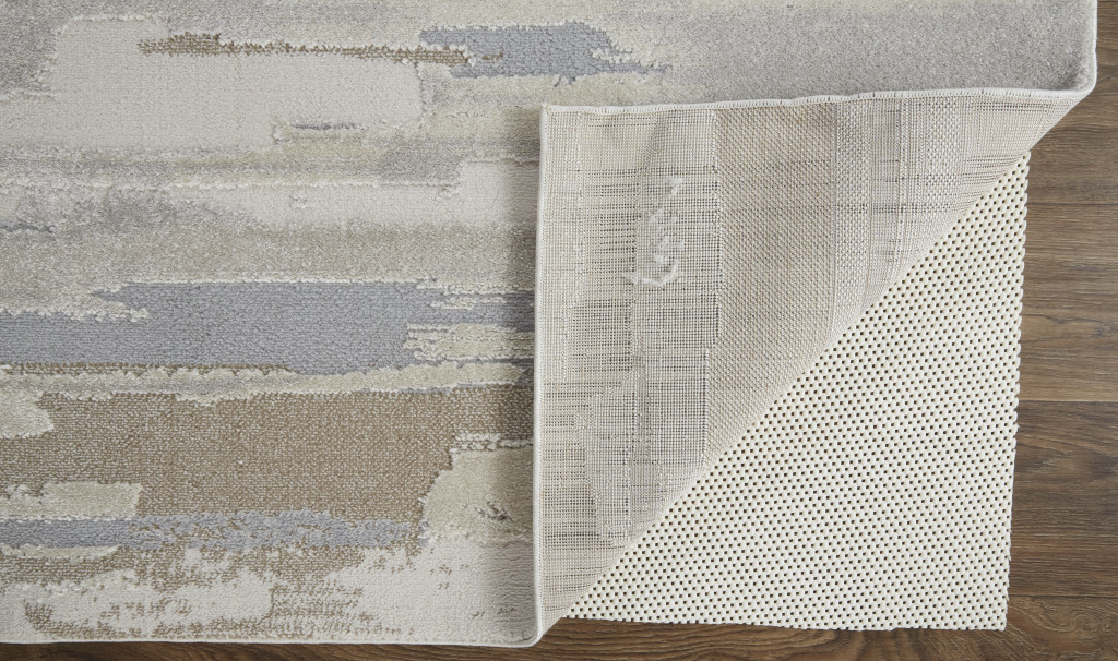 9 x 12 ft. Ivory Tan & Brown Abstract Power Loom Distressed Stain Resistant Rectangle Area Rug
