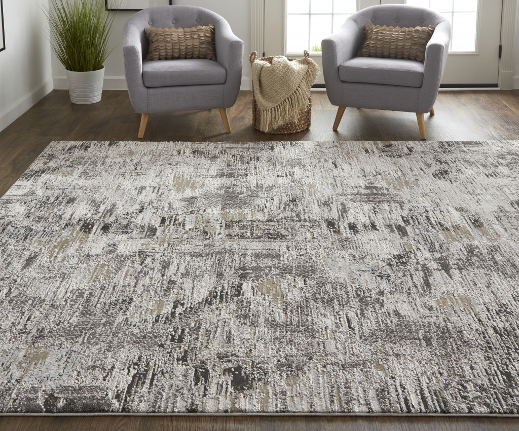 4 x 6 ft. Ivory Gray & Brown Abstract Power Loom Distressed Stain Resistant Rectangle Area Rug