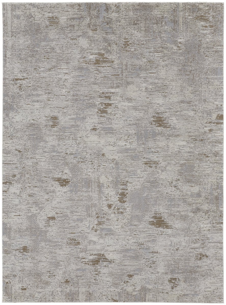 8 x 10 ft. Ivory Gray & Tan Abstract Power Loom Distressed Stain Resistant Rectangle Area Rug