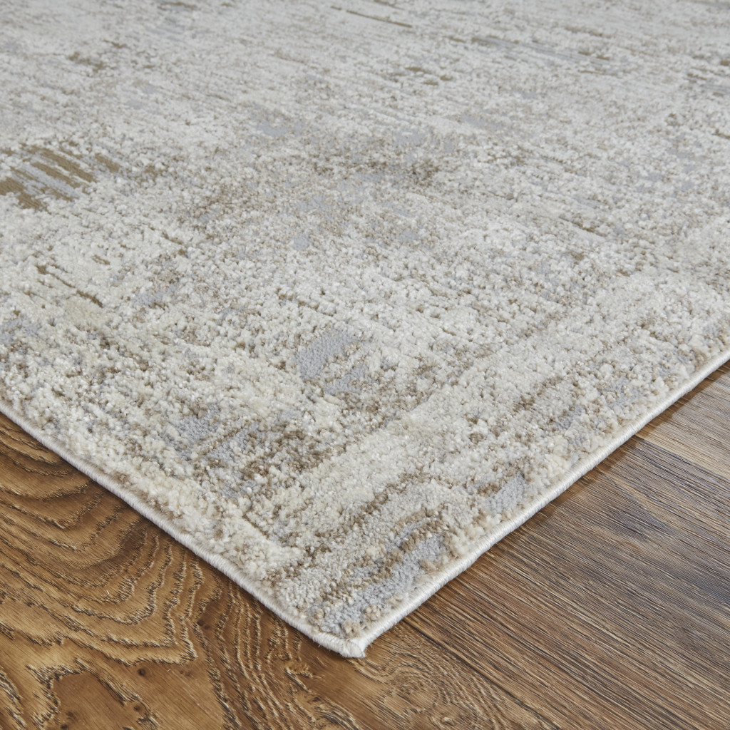 12 x 15 ft. Ivory Gray & Tan Abstract Power Loom Distressed Stain Resistant Rectangle Area Rug