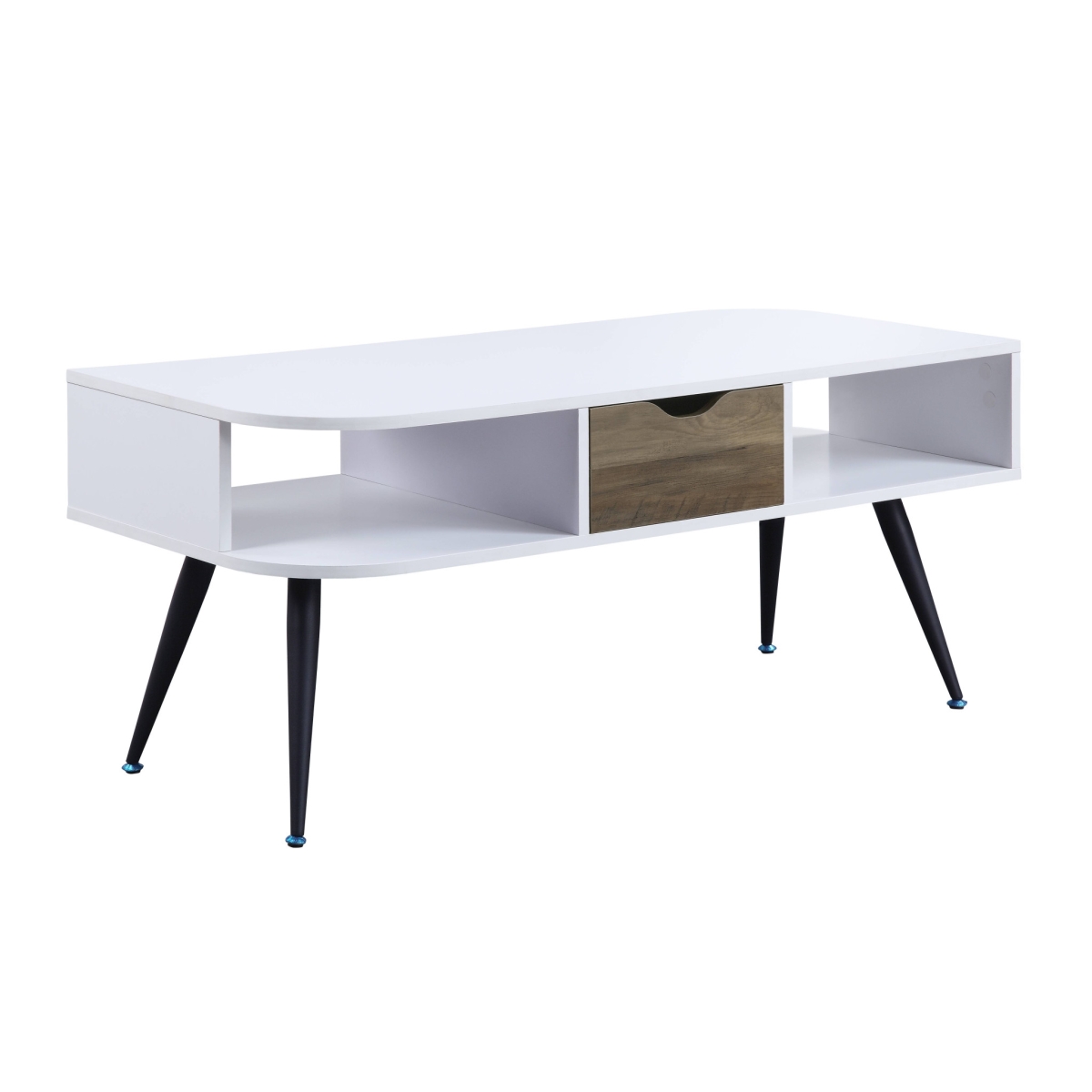 20 x 44 x 20 in. Black & White Melamine Veneer & Metal Rectangular Coffee Table with Drawers & Shelf