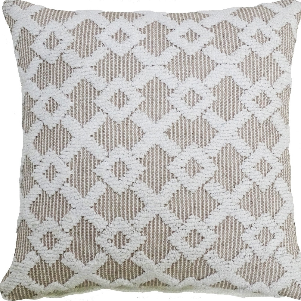 10 x 20 x 20 in. White & Beige Trellis Zippered Cotton Blend Throw Pillow