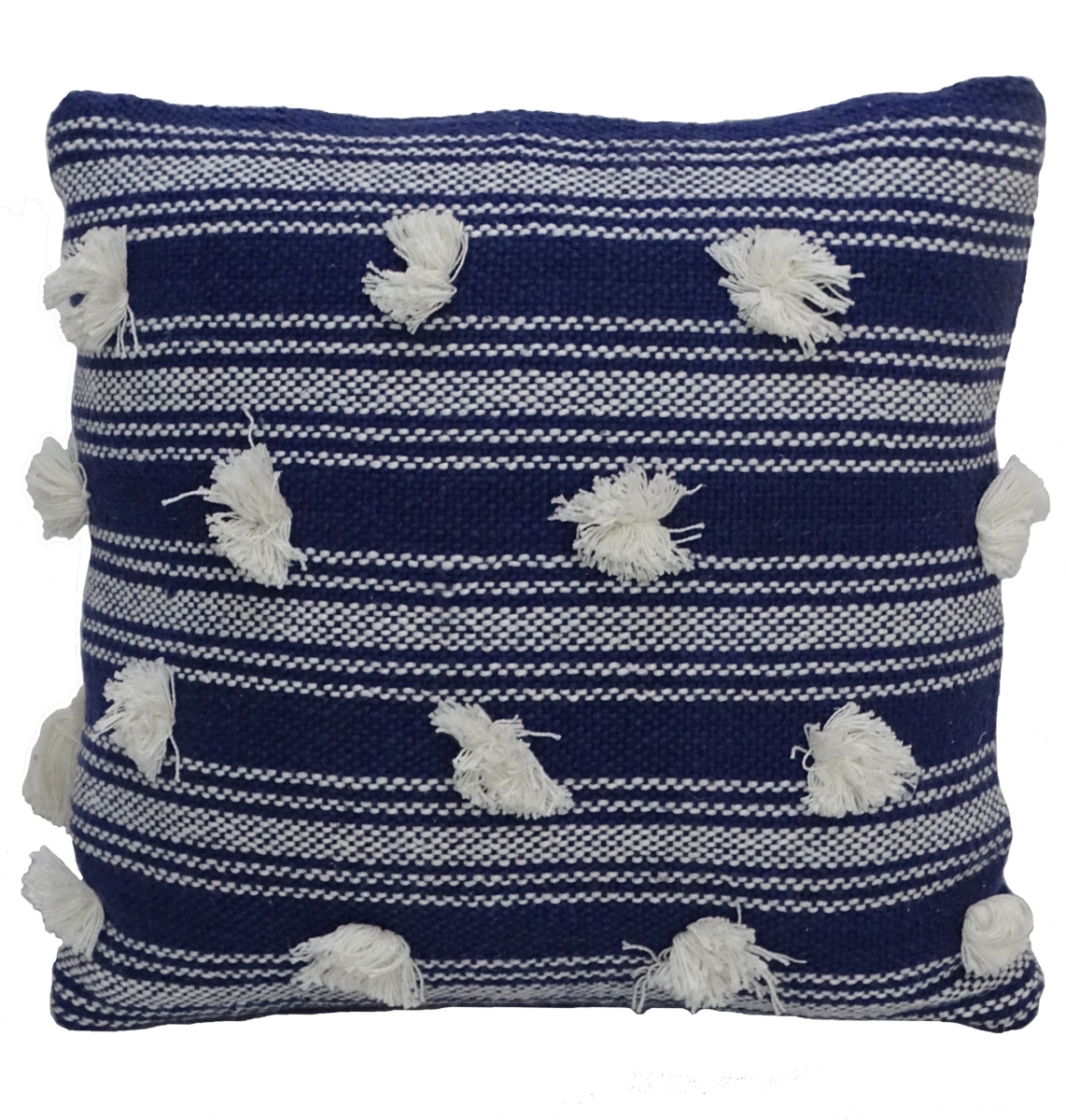 10 x 20 x 20 in. Navy & White Striped Textural Throw Pillow with Pom Poms