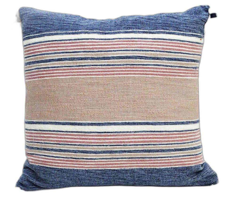 10 x 22 x 22 in. Blue & Tan Striped Handmade Throw Pillow with Tassels