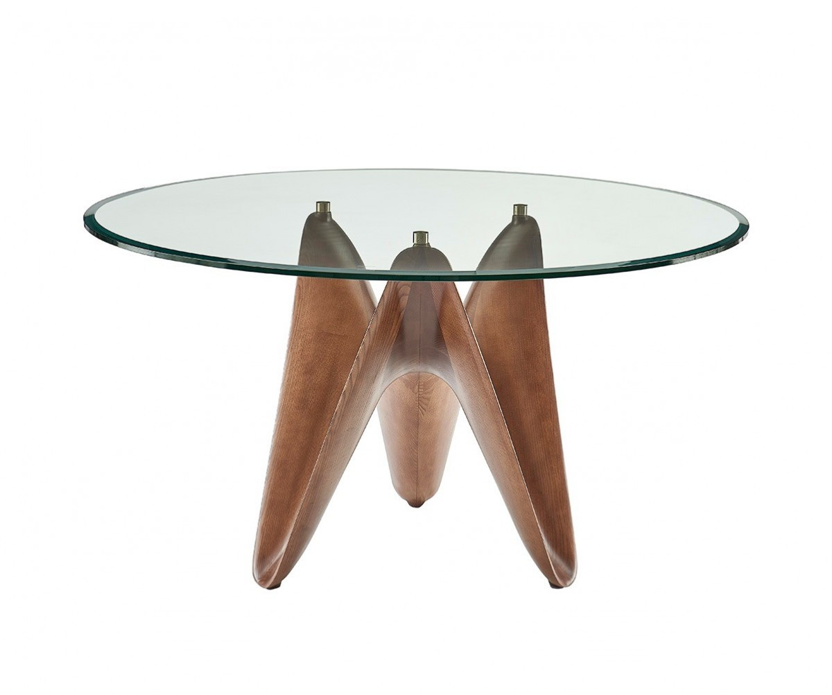 29.5 x 59 x 59 in. Clear & Walnut Rounded Glass & Solid Manufactured Wood Dining Table