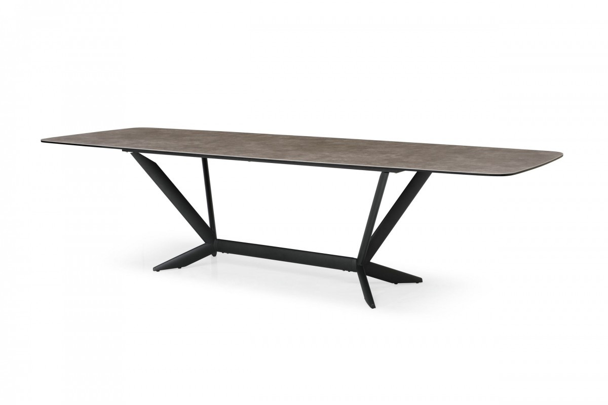 487876 30 x 118 x 39.3 in. Gray & Black Rectangular Ceramic & Metal Dining Table