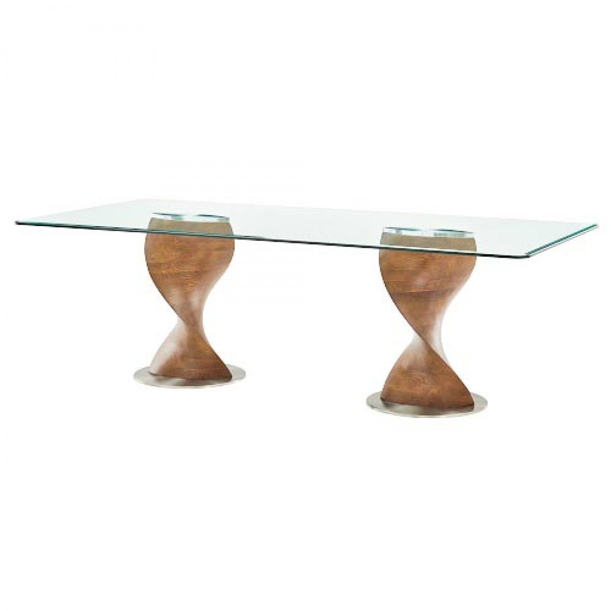 487882 29.5 x 95 x 43 in. Clear & Walnut Rectangular Glass & Solid Wood Dining Table