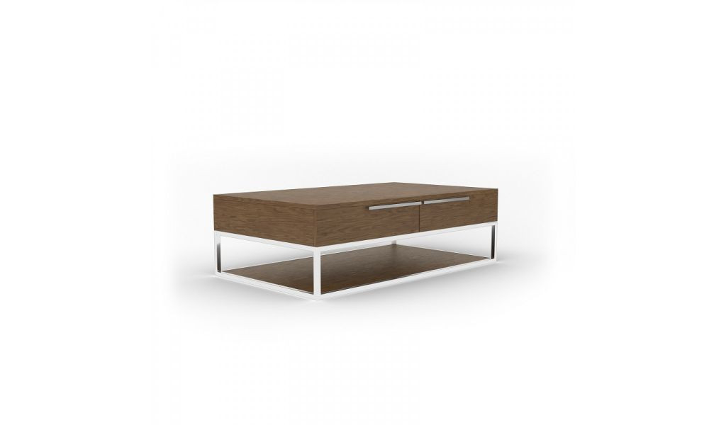 14 x 47 x 27.5 in. Silver & Walnut Rectangular Coffee Table with Two Drawers & Shelf -  Gfancy Fixtures, GF3098941