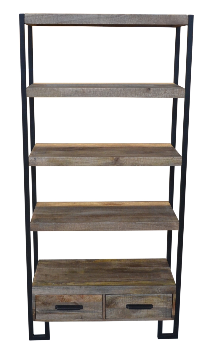 488872 71 x 34 x 16 in. Rustic Distressed Solid Wood Oak & Black Four Tier Etagere Bookcase