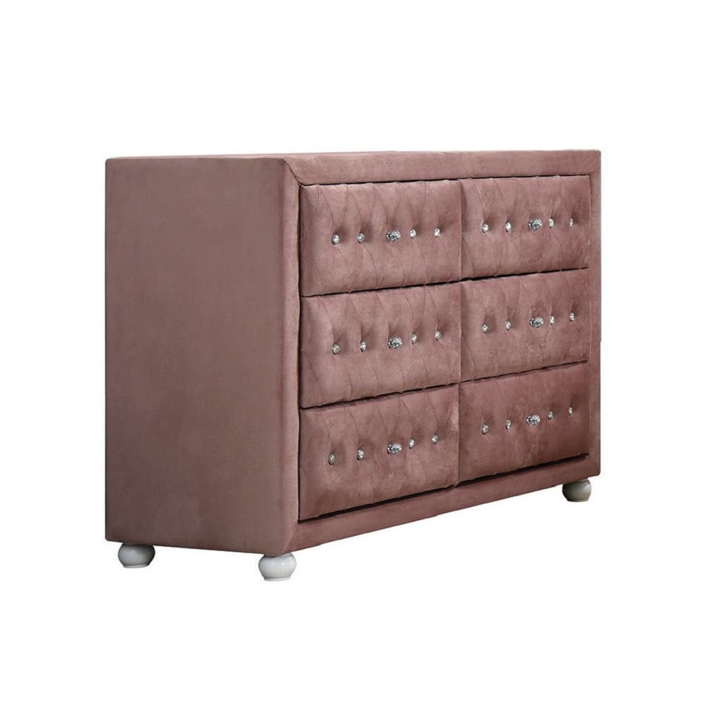 30 x 40 x 18 in. Pink Solid Wood Six Drawers Double Dresser
