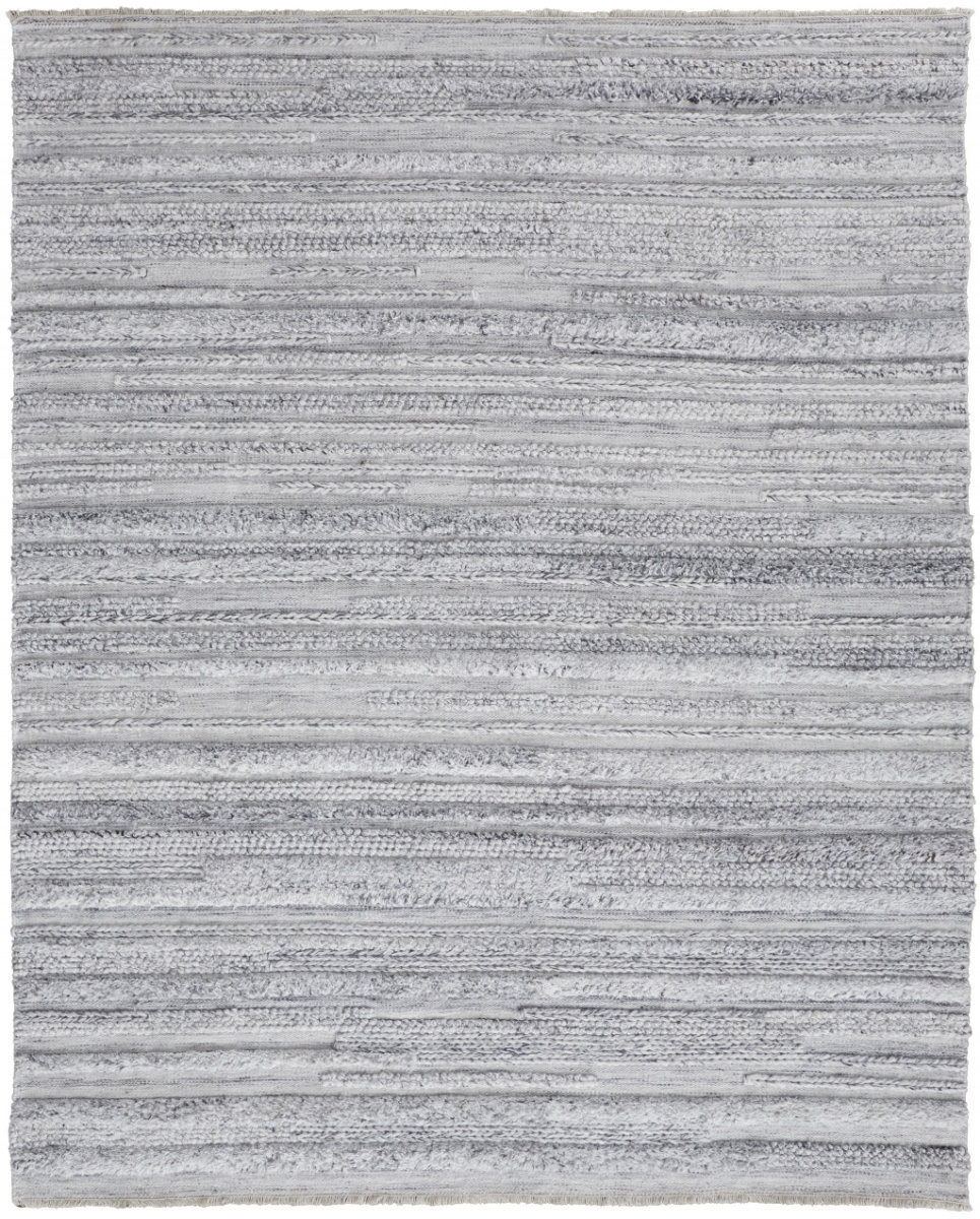 10 x 14 ft. Gray Silver & Ivory Striped Hand Woven Stain Resistant Rectangle Area Rug - Gray Silver and Ivory - 10 x 14 ft.
