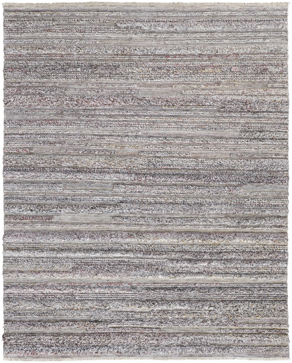 512721 9 x 12 ft. Taupe Ivory & Red Striped Hand Woven Stain Resistant Rectangle Area Rug