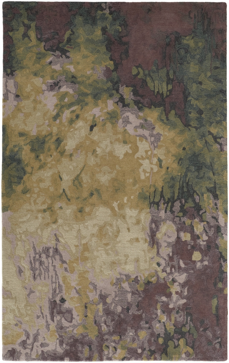 512737 5 x 8 ft. Gold Purple & Green Wool Abstract Hand Tufted Handmade Stain Resistant Rectangle Area Rug