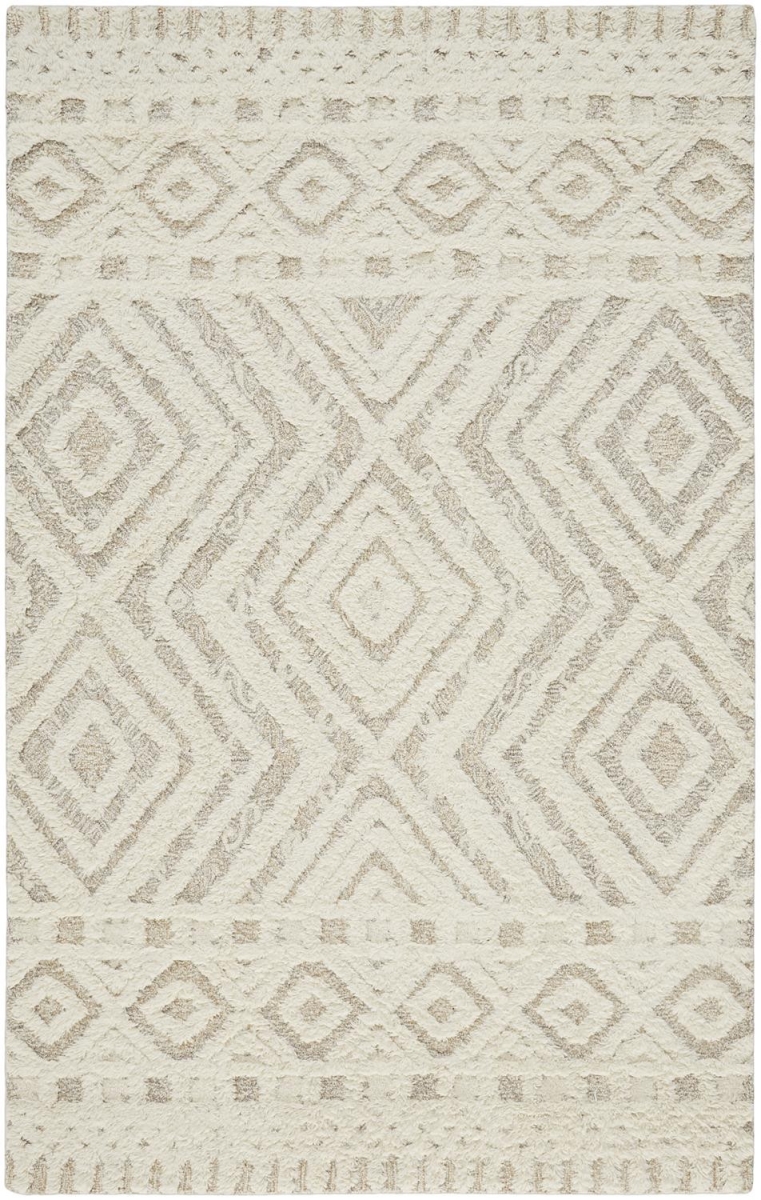 10 x 14 ft. Ivory & Tan Wool Geometric Hand Tufted Handmade Stain Resistant Rectangle Area Rug