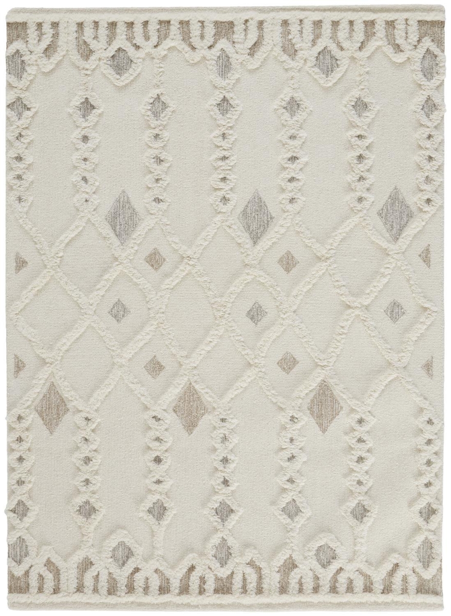 Picture of HomeRoots 512807 12 x 15 ft. Ivory&#44; Tan & Silver Wool Geometric Tufted Handmade Area Rug