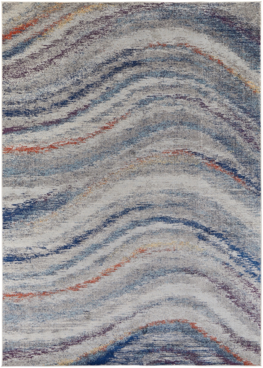 513476 10 x 14 ft. Blue Gray & Orange Abstract Power Loom Stain Resistant Rectangle Area Rug