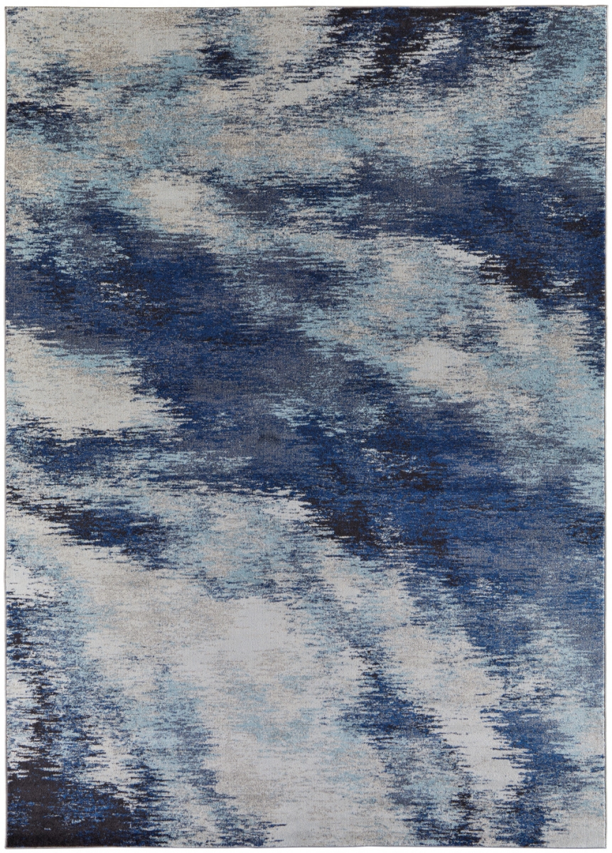 10 x 14 ft. Blue & Ivory Abstract Power Loom Stain Resistant Rectangle Area Rug - Blue and Ivory