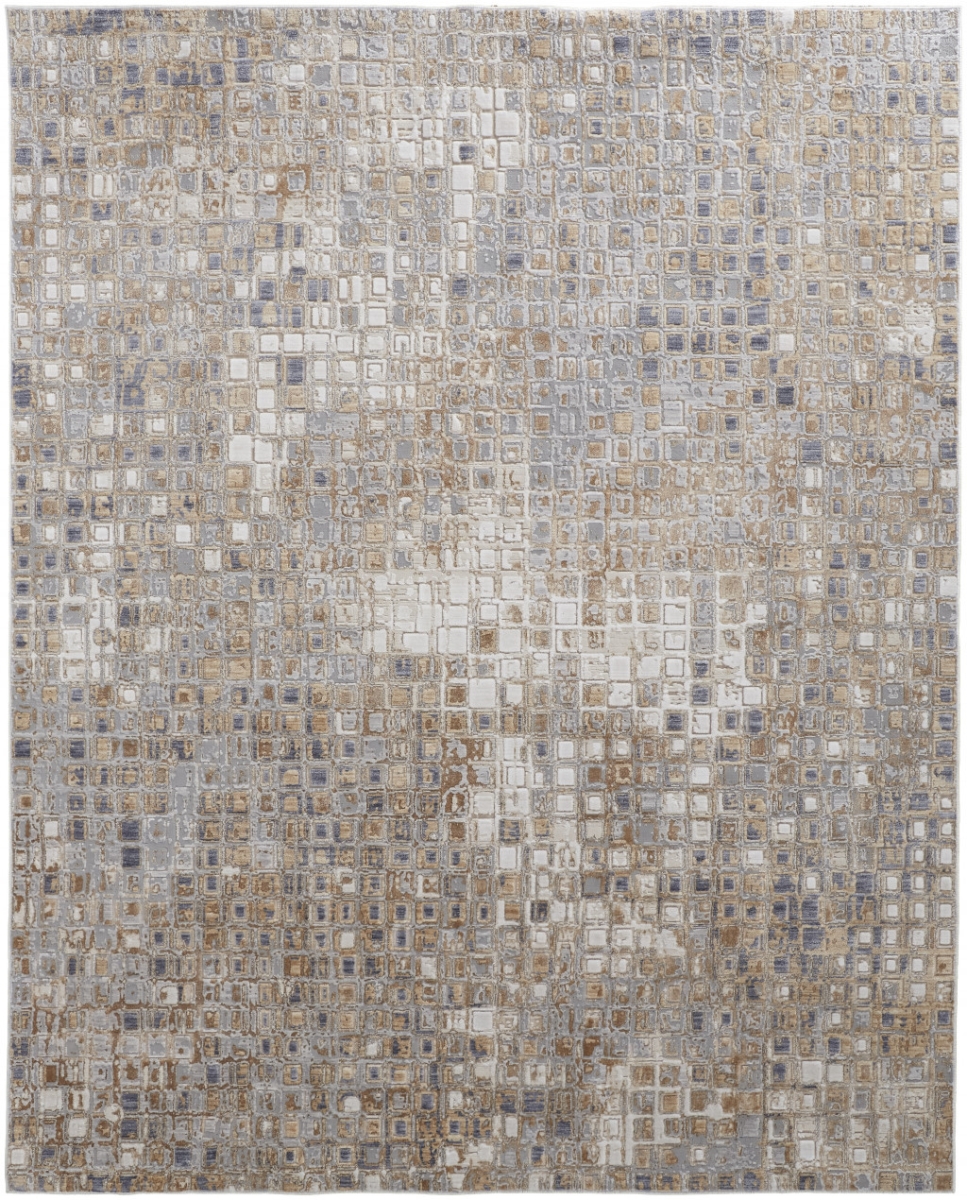 5 x 8 ft. Tan Ivory & Blue Geometric Power Loom Distressed Rectangle Area Rug - Tan Ivory and Blue - 5 x 8 ft.