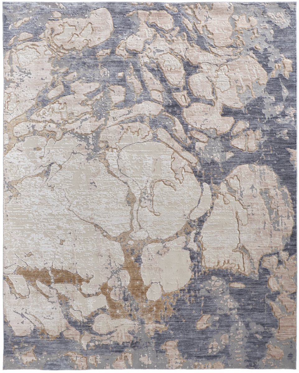 514176 4 x 6 ft. Tan & Blue Abstract Power Loom Distressed Rectangle Area Rug