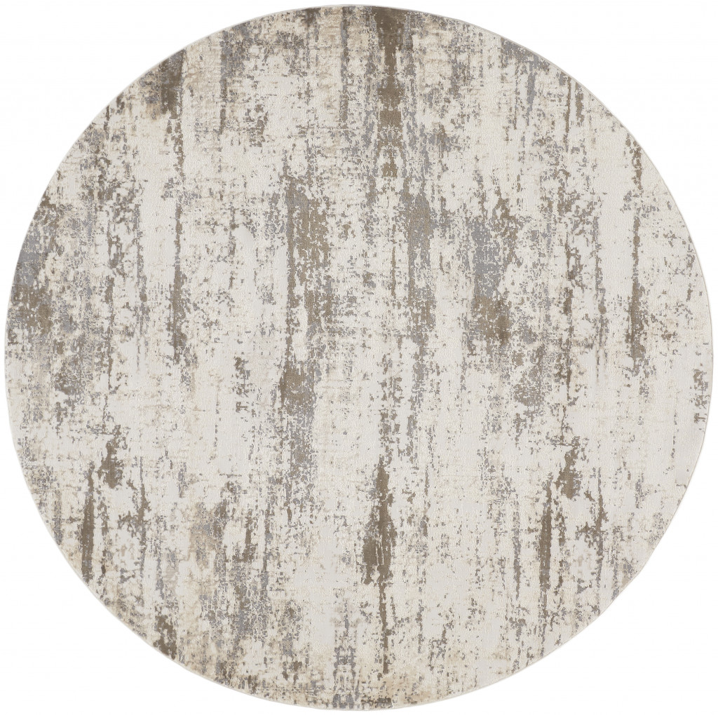514734 8 ft. Ivory & Brown Abstract Round Area Rug