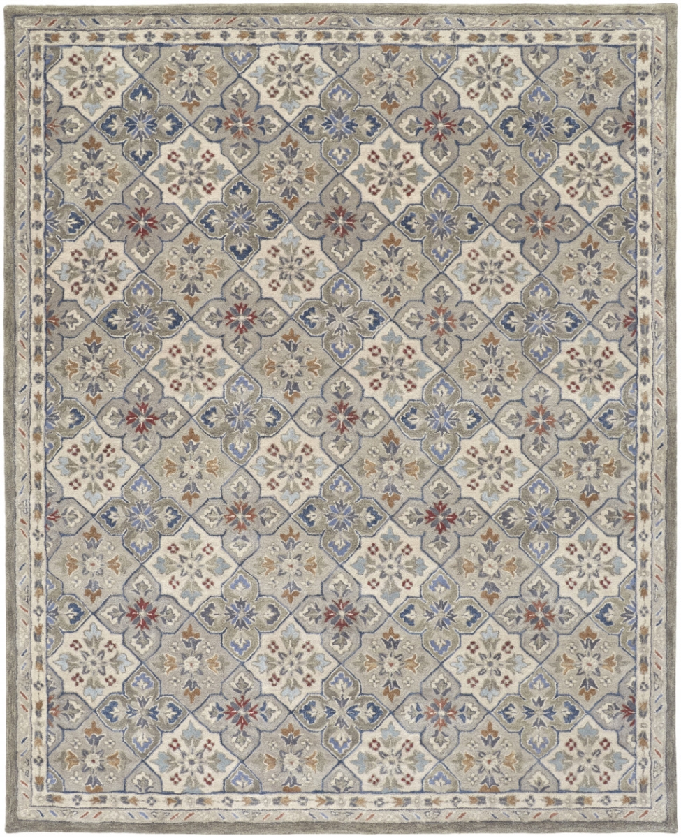 514798 4 x 6 ft. Taupe Ivory & Red Wool Patchwork Tufted Handmade Stain Resistant Area Rug