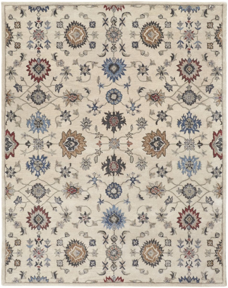 2 x 3 ft. Ivory Blue & Tan Wool Floral Hand Tufted Handmade Stain Resistant Rectangle Area Rug -  PalaceDesigns, PA3113171