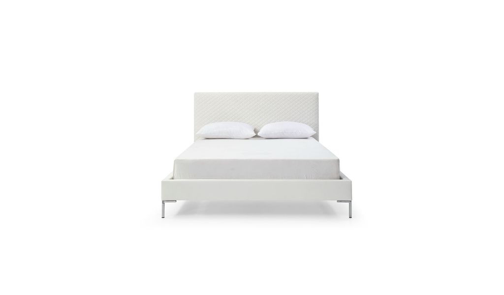 Picture of HomeRoots 486088 43 x 57 x 81 in. Full Size White Upholstered Faux Leather Bed