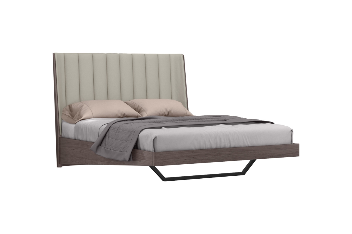 46 x 60 x 80 in. Queen Size Gray Upholstered Faux Leather & Ivory Gloss Bed Frame