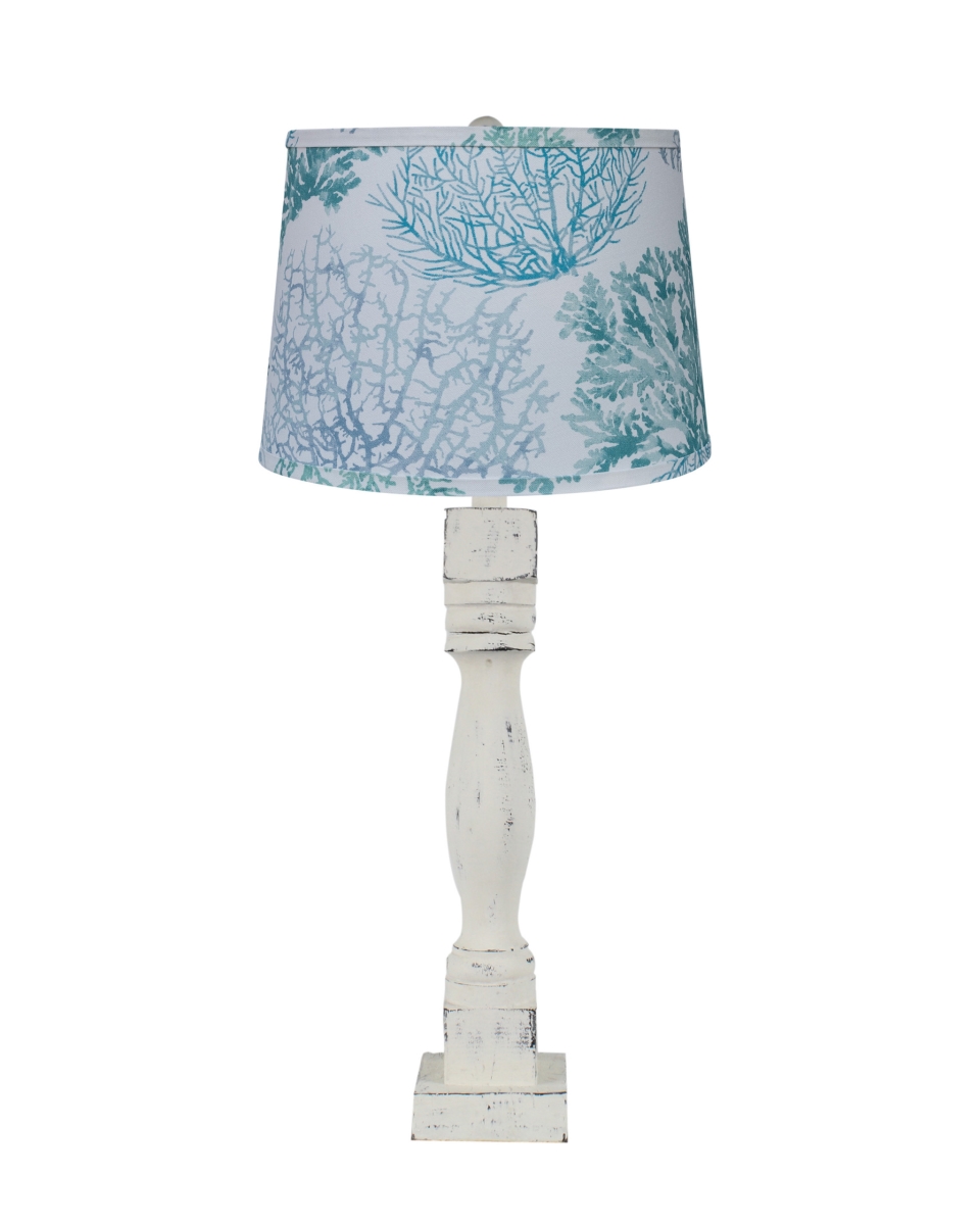 484504 29.5 x 12 x 12 in. Rustic Distressed White Table Lamp with Turquoise Coral Empire Shade -  HomeRoots