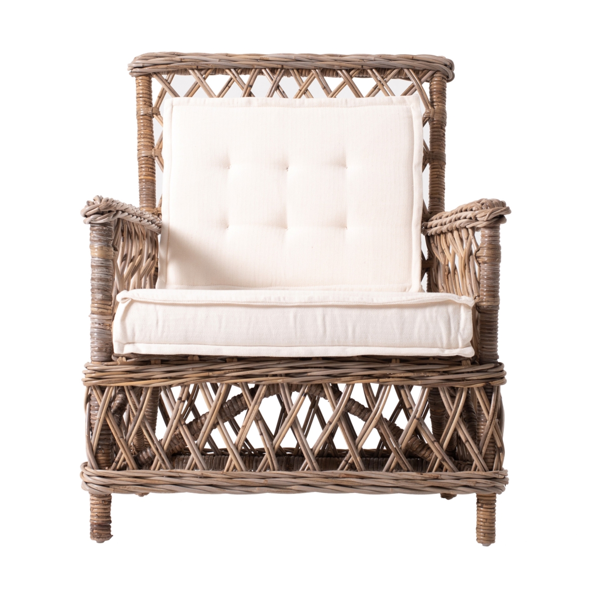 397832 Lattice Wicker Arm Chairs with Two Cushions - Set of 2