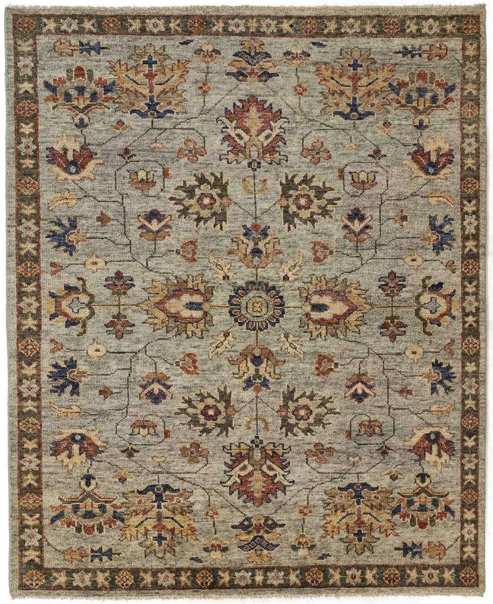 2 x 3 ft. Gray Gold & Red Wool Floral Hand Knotted Stain Resistant Rectangle Area Rug with Fringe